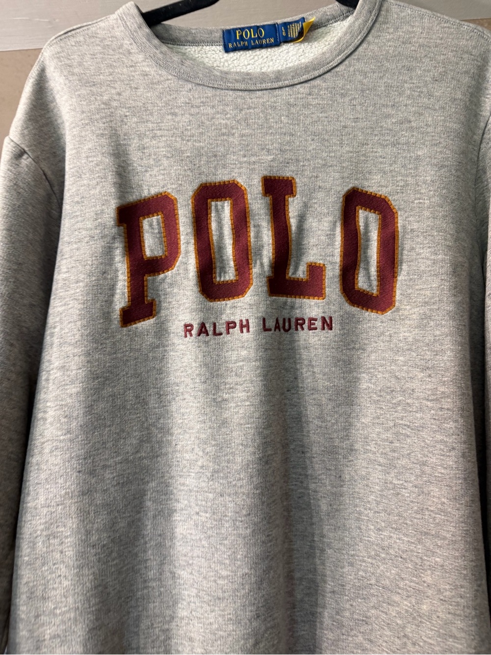 Ralph Lauren Gray Crewneck Sweatshirt with Red Polo Appliqué - Picture 2 of 5